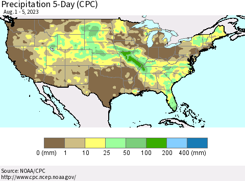 United States Precipitation 5-Day (CPC) Thematic Map For 8/1/2023 - 8/5/2023