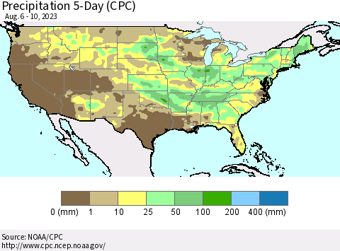 United States Precipitation 5-Day (CPC) Thematic Map For 8/6/2023 - 8/10/2023