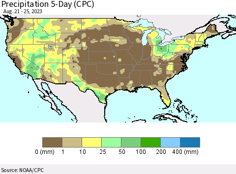 United States Precipitation 5-Day (CPC) Thematic Map For 8/21/2023 - 8/25/2023
