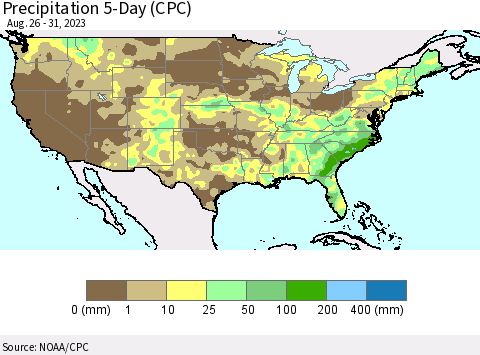 United States Precipitation 5-Day (CPC) Thematic Map For 8/26/2023 - 8/31/2023