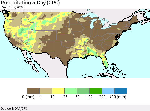 United States Precipitation 5-Day (CPC) Thematic Map For 9/1/2023 - 9/5/2023