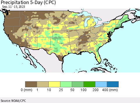 United States Precipitation 5-Day (CPC) Thematic Map For 9/11/2023 - 9/15/2023
