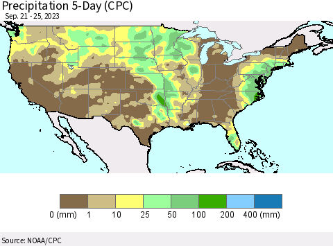 United States Precipitation 5-Day (CPC) Thematic Map For 9/21/2023 - 9/25/2023