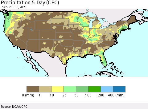 United States Precipitation 5-Day (CPC) Thematic Map For 9/26/2023 - 9/30/2023