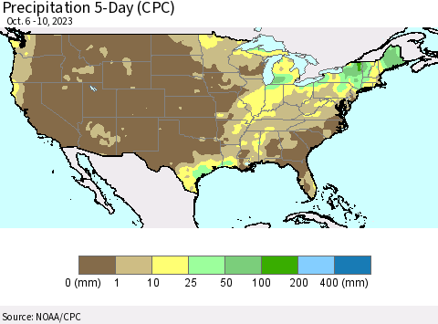 United States Precipitation 5-Day (CPC) Thematic Map For 10/6/2023 - 10/10/2023