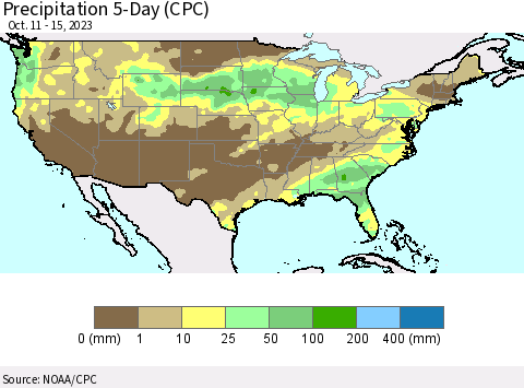 United States Precipitation 5-Day (CPC) Thematic Map For 10/11/2023 - 10/15/2023