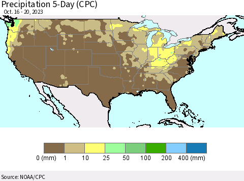 United States Precipitation 5-Day (CPC) Thematic Map For 10/16/2023 - 10/20/2023