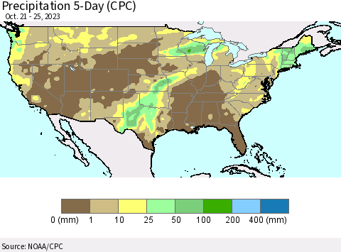 United States Precipitation 5-Day (CPC) Thematic Map For 10/21/2023 - 10/25/2023