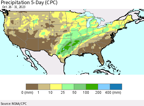 United States Precipitation 5-Day (CPC) Thematic Map For 10/26/2023 - 10/31/2023