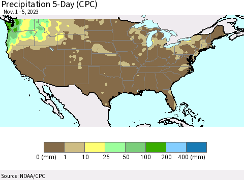 United States Precipitation 5-Day (CPC) Thematic Map For 11/1/2023 - 11/5/2023