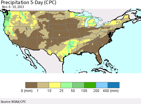 United States Precipitation 5-Day (CPC) Thematic Map For 11/6/2023 - 11/10/2023