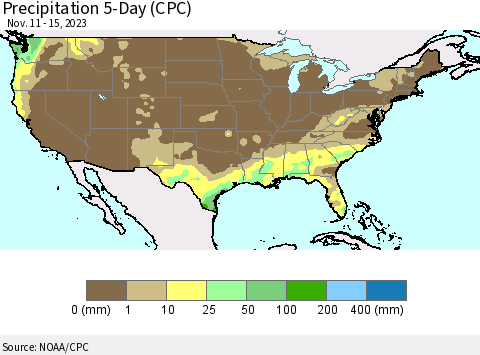 United States Precipitation 5-Day (CPC) Thematic Map For 11/11/2023 - 11/15/2023