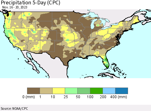 United States Precipitation 5-Day (CPC) Thematic Map For 11/16/2023 - 11/20/2023