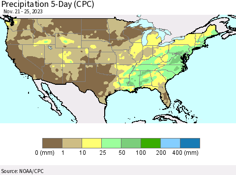 United States Precipitation 5-Day (CPC) Thematic Map For 11/21/2023 - 11/25/2023