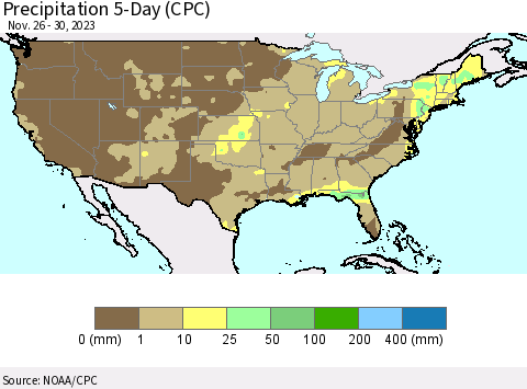 United States Precipitation 5-Day (CPC) Thematic Map For 11/26/2023 - 11/30/2023