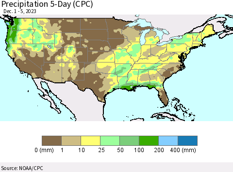 United States Precipitation 5-Day (CPC) Thematic Map For 12/1/2023 - 12/5/2023