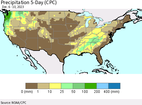 United States Precipitation 5-Day (CPC) Thematic Map For 12/6/2023 - 12/10/2023