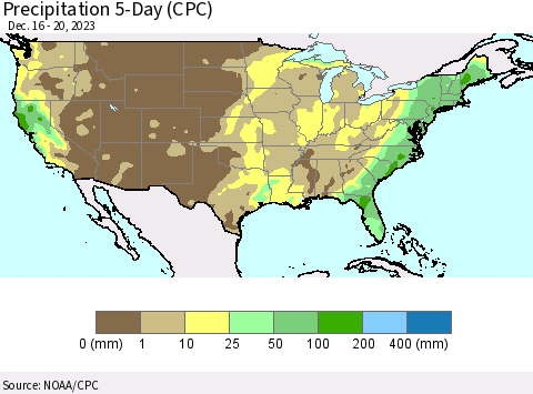 United States Precipitation 5-Day (CPC) Thematic Map For 12/16/2023 - 12/20/2023