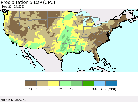 United States Precipitation 5-Day (CPC) Thematic Map For 12/21/2023 - 12/25/2023
