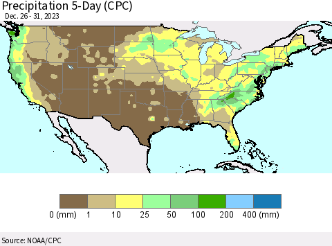 United States Precipitation 5-Day (CPC) Thematic Map For 12/26/2023 - 12/31/2023