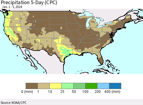 United States Precipitation 5-Day (CPC) Thematic Map For 1/1/2024 - 1/5/2024