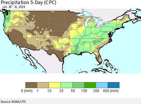 United States Precipitation 5-Day (CPC) Thematic Map For 1/26/2024 - 1/31/2024