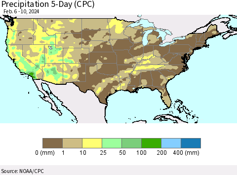United States Precipitation 5-Day (CPC) Thematic Map For 2/6/2024 - 2/10/2024