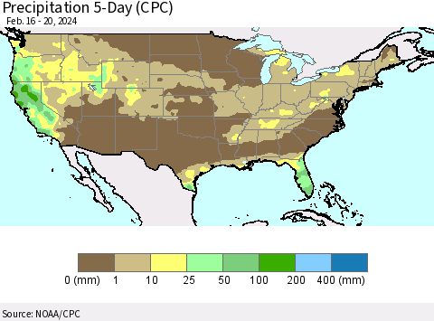 United States Precipitation 5-Day (CPC) Thematic Map For 2/16/2024 - 2/20/2024