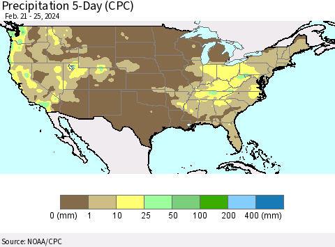 United States Precipitation 5-Day (CPC) Thematic Map For 2/21/2024 - 2/25/2024