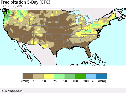 United States Precipitation 5-Day (CPC) Thematic Map For 2/26/2024 - 2/29/2024