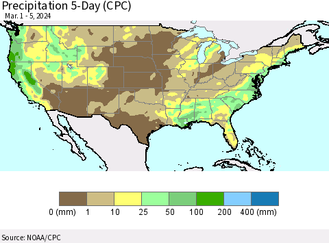 United States Precipitation 5-Day (CPC) Thematic Map For 3/1/2024 - 3/5/2024