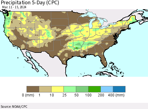 United States Precipitation 5-Day (CPC) Thematic Map For 3/11/2024 - 3/15/2024