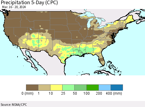 United States Precipitation 5-Day (CPC) Thematic Map For 3/16/2024 - 3/20/2024