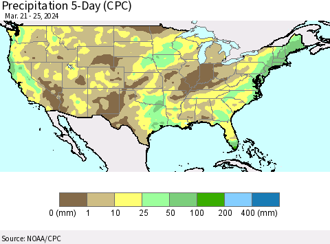 United States Precipitation 5-Day (CPC) Thematic Map For 3/21/2024 - 3/25/2024
