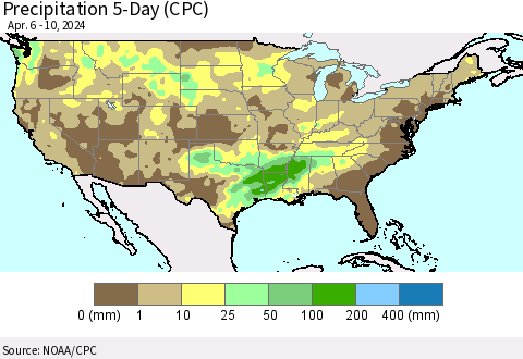 United States Precipitation 5-Day (CPC) Thematic Map For 4/6/2024 - 4/10/2024