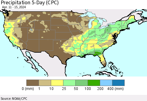 United States Precipitation 5-Day (CPC) Thematic Map For 4/11/2024 - 4/15/2024