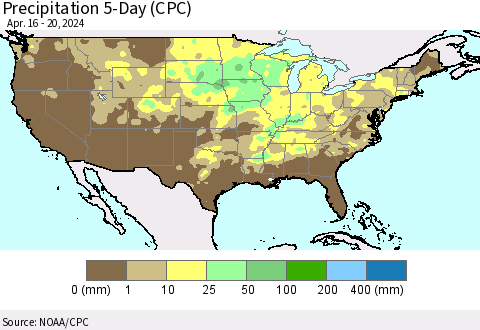 United States Precipitation 5-Day (CPC) Thematic Map For 4/16/2024 - 4/20/2024