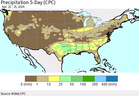 United States Precipitation 5-Day (CPC) Thematic Map For 4/21/2024 - 4/25/2024