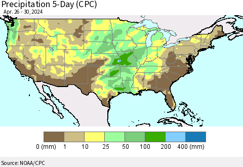 United States Precipitation 5-Day (CPC) Thematic Map For 4/26/2024 - 4/30/2024