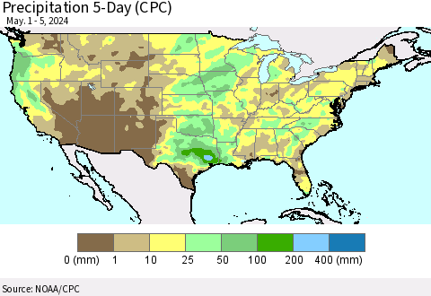 United States Precipitation 5-Day (CPC) Thematic Map For 5/1/2024 - 5/5/2024