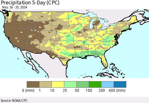 United States Precipitation 5-Day (CPC) Thematic Map For 5/16/2024 - 5/20/2024