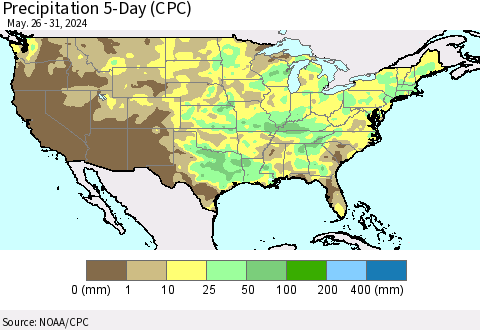 United States Precipitation 5-Day (CPC) Thematic Map For 5/26/2024 - 5/31/2024