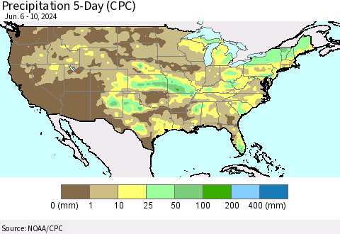 United States Precipitation 5-Day (CPC) Thematic Map For 6/6/2024 - 6/10/2024