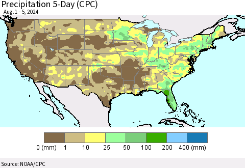 United States Precipitation 5-Day (CPC) Thematic Map For 8/1/2024 - 8/5/2024