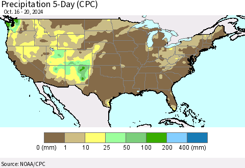 United States Precipitation 5-Day (CPC) Thematic Map For 10/16/2024 - 10/20/2024