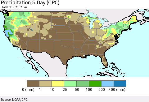 United States Precipitation 5-Day (CPC) Thematic Map For 11/21/2024 - 11/25/2024