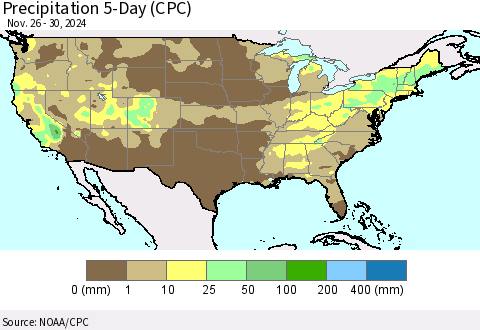 United States Precipitation 5-Day (CPC) Thematic Map For 11/26/2024 - 11/30/2024