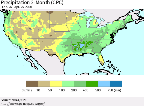 United States Precipitation 2-Month (CPC) Thematic Map For 2/26/2020 - 4/25/2020