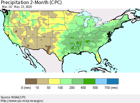 United States Precipitation 2-Month (CPC) Thematic Map For 3/16/2020 - 5/15/2020