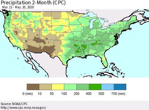 United States Precipitation 2-Month (CPC) Thematic Map For 3/21/2020 - 5/20/2020